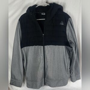 Reebok Mens Hoodie Jacket Size Large Gray Black Full Zip Athletic